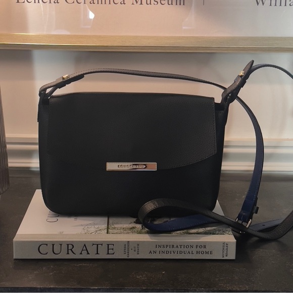 Longchamp Handbags - Longchamp Le Foulonné Black w/ Blue Interior Crossbody Bag – Like New